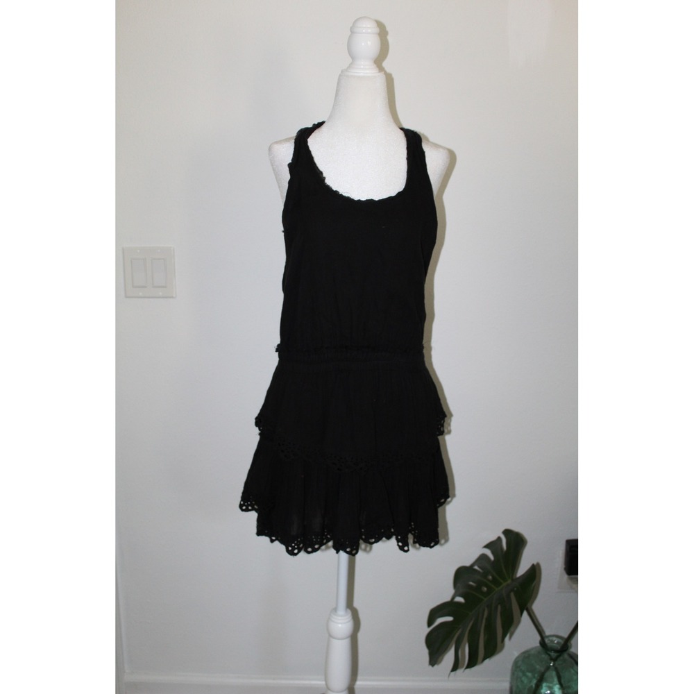 LoveShackFancy Black Cotton Eyelet Lace Tiered Racerback Mini Dress Size 0